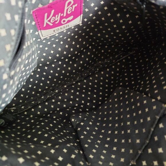 Fossil Key Per Black Quilted Crossbody Shoulder Bag Purse Brown Leather Trim - Picture 4 of 6